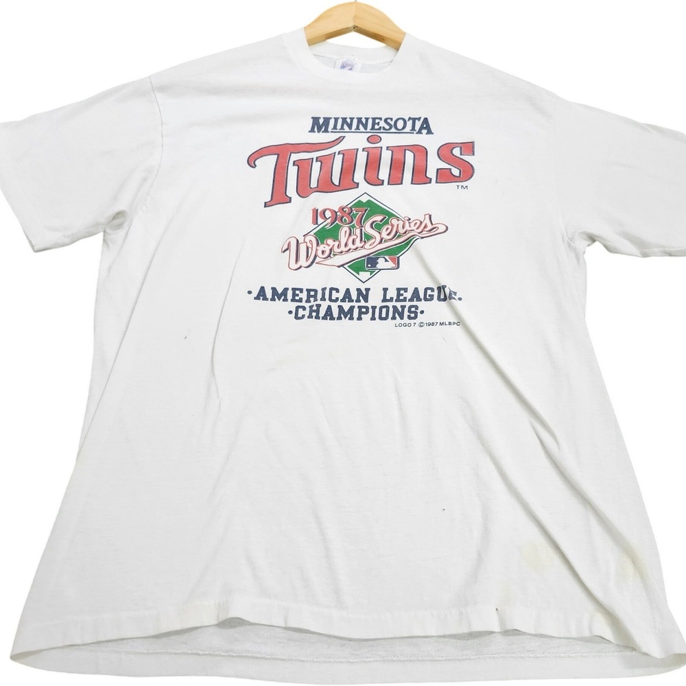 Vintage 1987 Minnesota Twins World Series Champions Logo 7 Shirt White XL USA